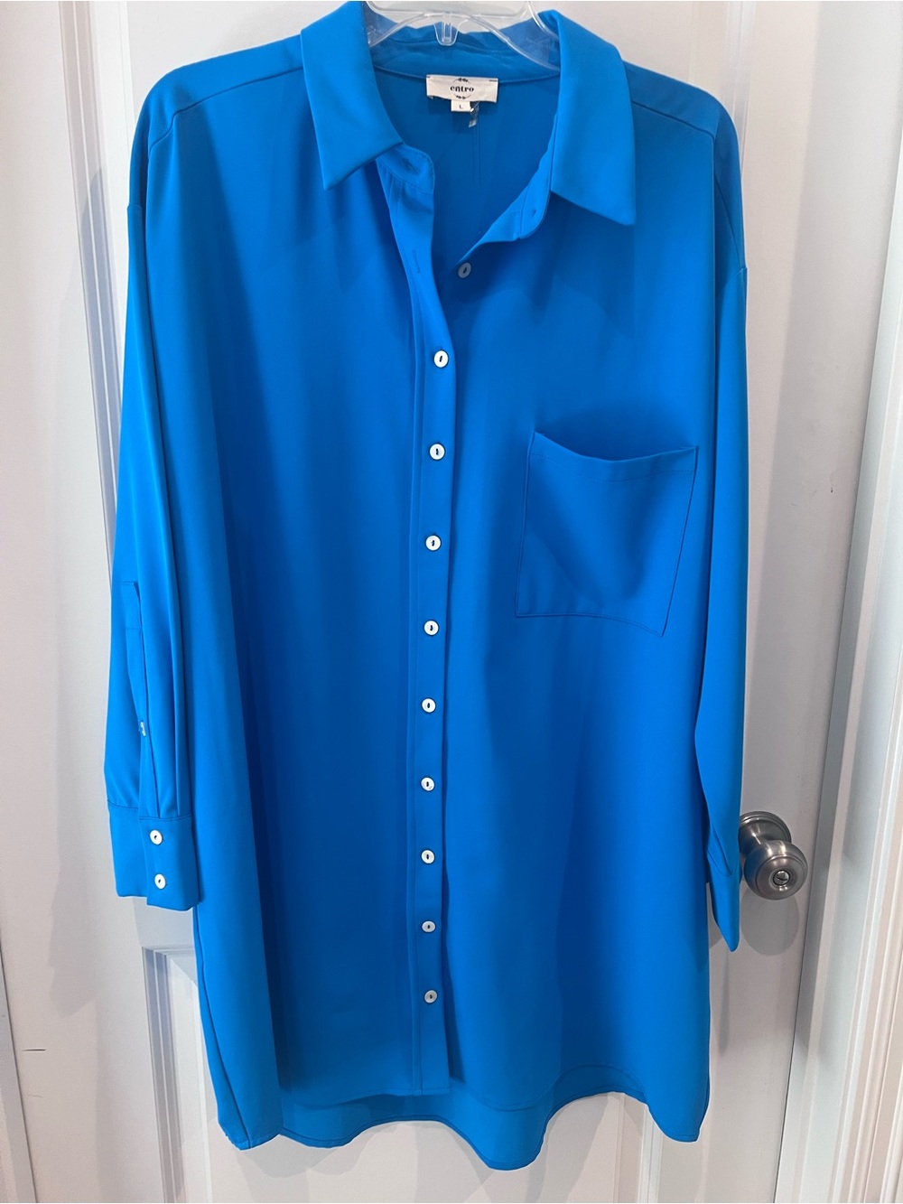 Entro Bright Blue Button Up Dress Tunic Size Large